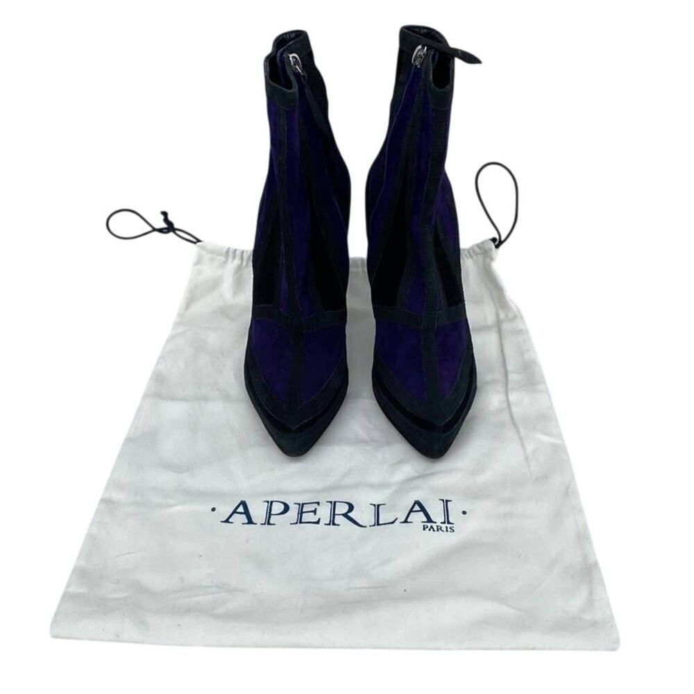 Aperlai Paris Colorblock Purple Suede Pointed Toe Stiletto Ankle Bootie 37 NWOT